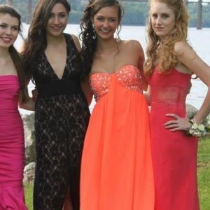 Orange neon prom dress